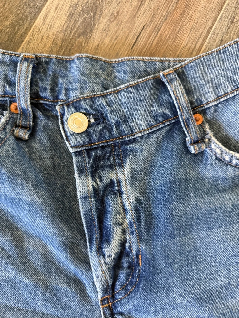 We The Free Boomerang Long Distressed Blue Denim Shorts